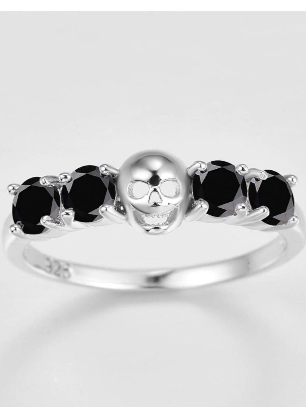 Whispers from The 💀 Underworld Sterling gothic skull Ring W/Black Spinal Stones